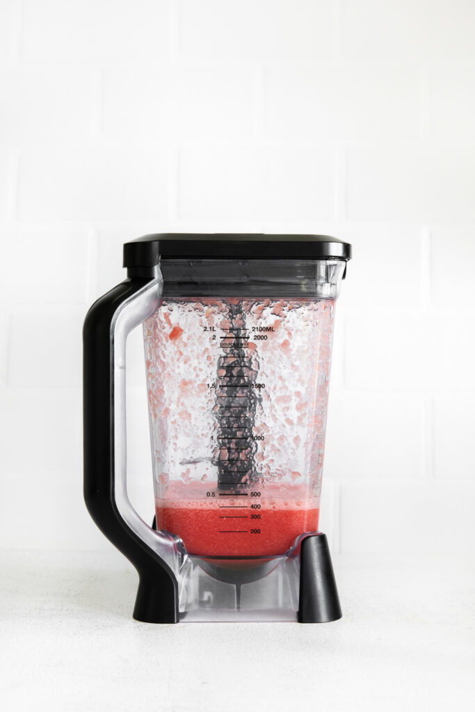 Blended fresh watermelon in a blender. 