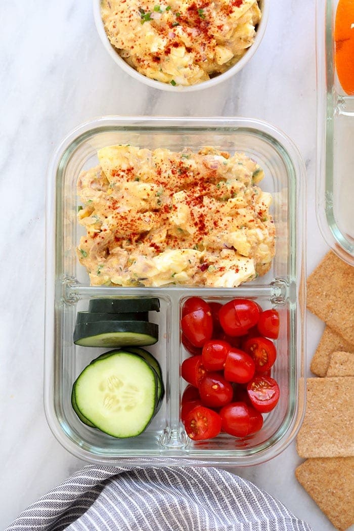 tuna egg salad in a meal prep container