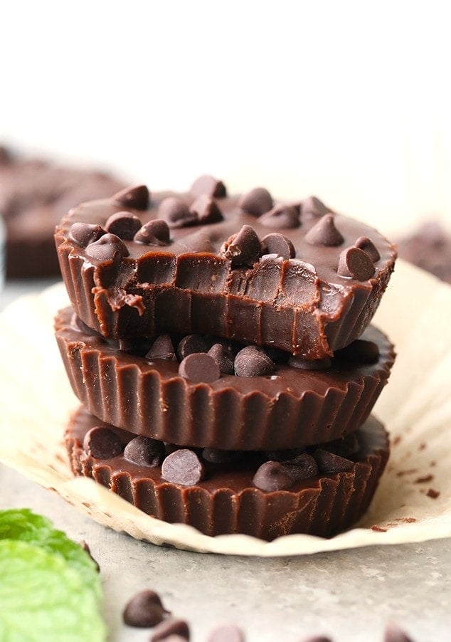 These Thin Mint Almond Butter Cups are refreshing, delicious, and tastes like a Thin Mint Girl Scout Cookie! They are the perfect treat to store in the freezer for those moments when you need a healthy, chocolatey treat.