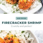 Firecracker shrimp in a bowl with rice.