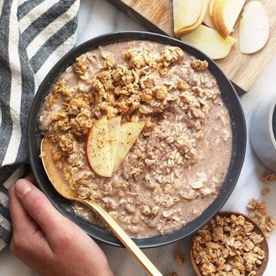 apple cinnamon overnight oats in a bowl